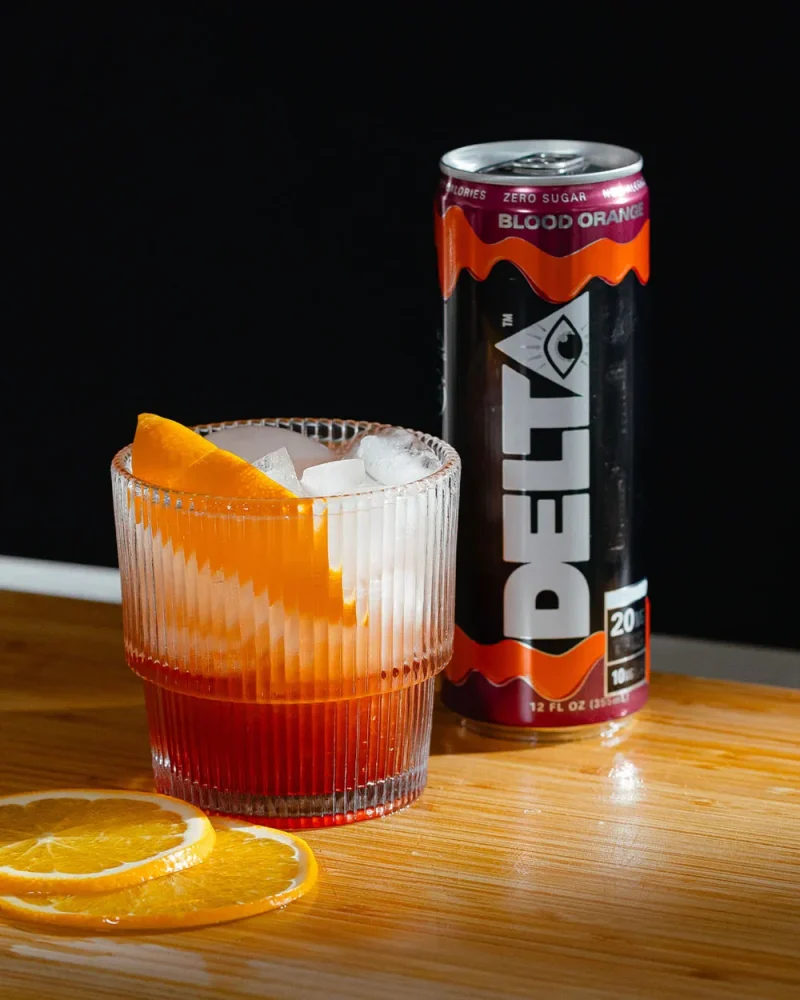 Blood Orange THC sparkling water, cannabis drink Atlanta, THC beverages near me, Melt Confections cannabis water, solventless THC drink