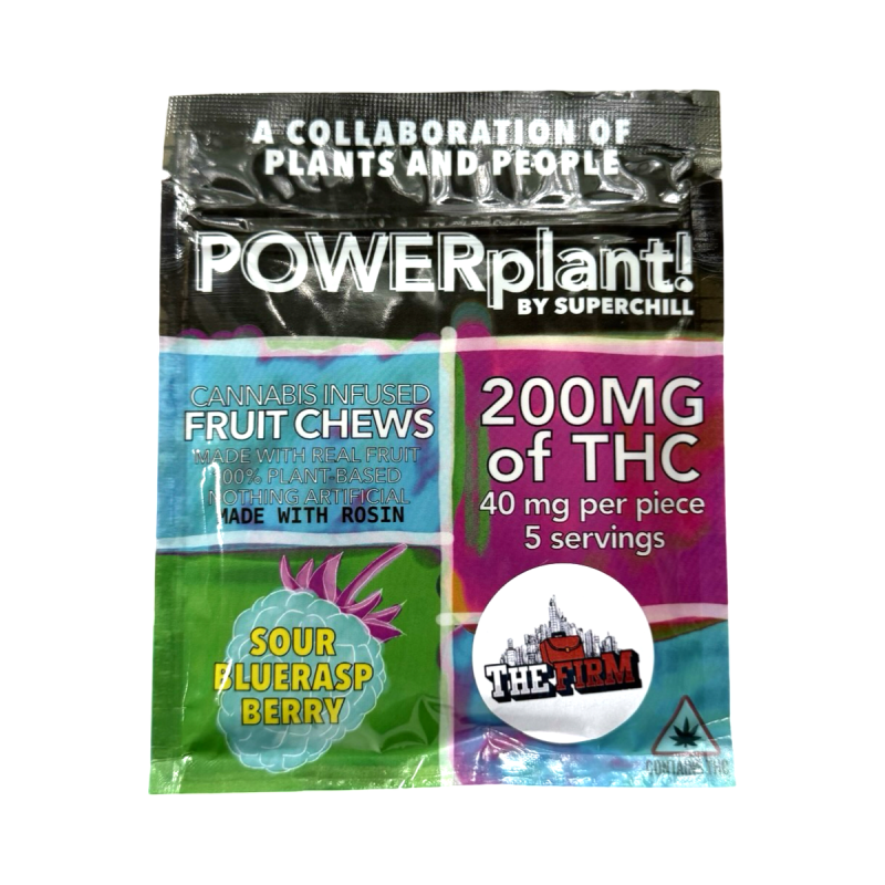 POWERplant Sour Blue Raspberry Fruit Chews 200MG THC Front