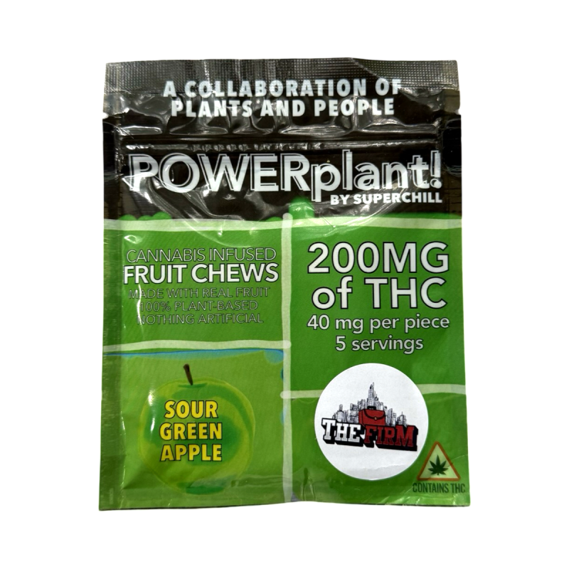 POWERplant Sour Green Apple Fruit Chews 200MG THC Front