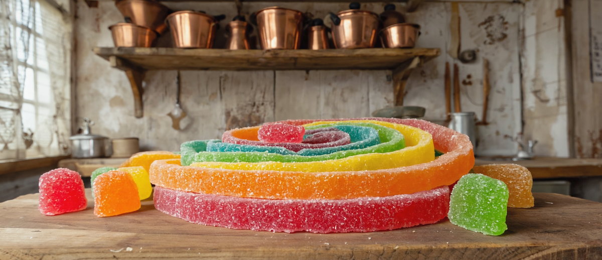 Gen4 a scene of a kitchen with colorful gummy candies on a kitchen counter a-2, 3343801281