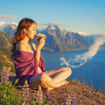 View of Atlanta neighborhoods with city skyline, green parks, lively patios, and residents enjoying peaceful moments outdoors.