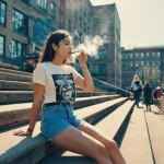 A sunny Atlanta living room with an Oil & Eve delivery bag and cannabis products on a table.